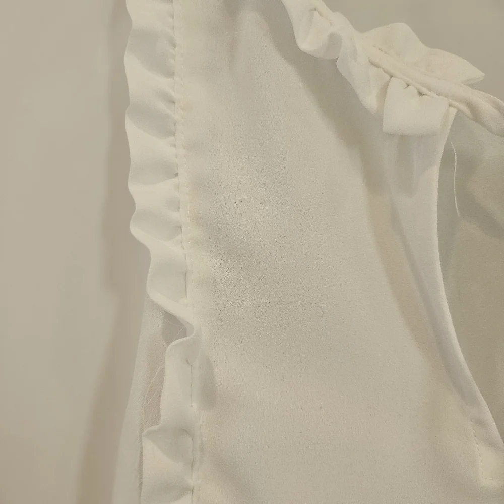 Ruffle accented, tie neck blouse - Picture 5 of 7